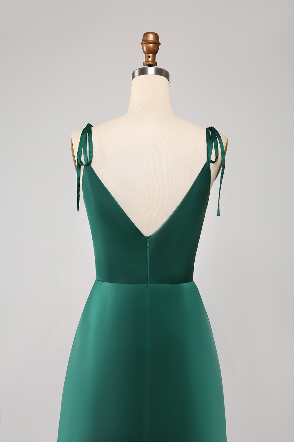 A-Line Dark Green Spaghetti Straps Satin Long Bridesmaid Dress With Slit
