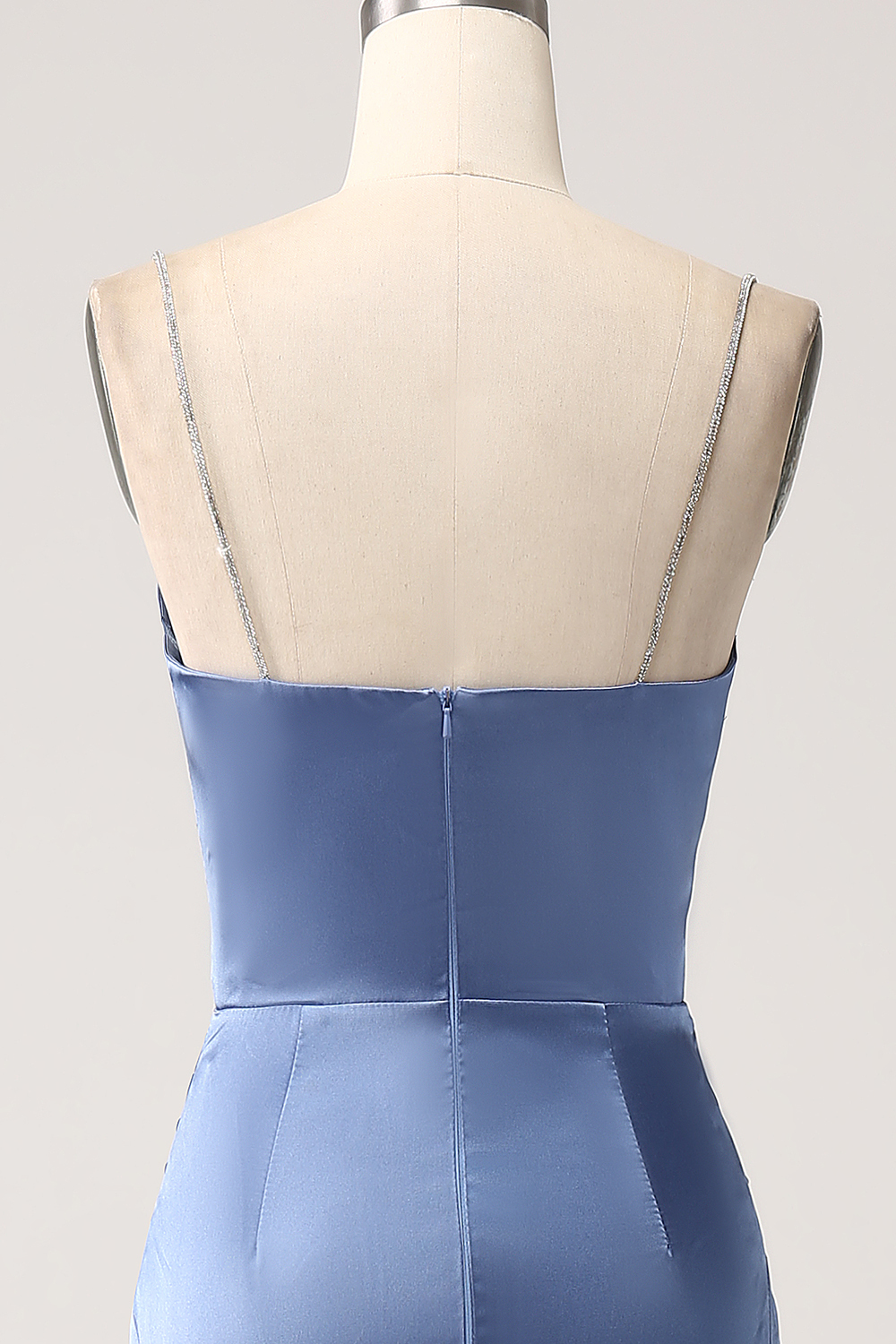 Grey Blue Mermaid Spaghetti Straps Satin Long Prom Dress