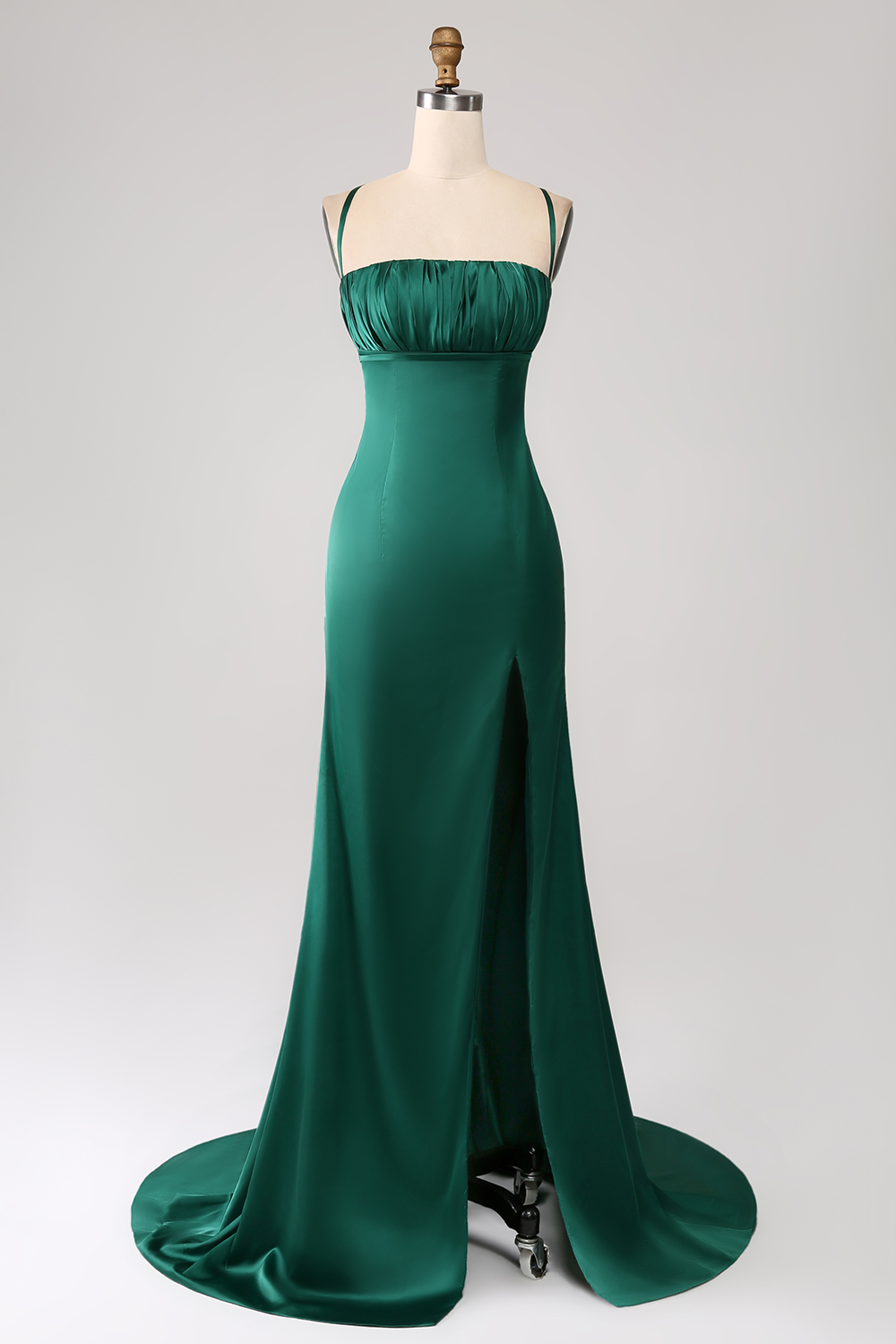 Leely Women Dark Green Prom Dress Sheath Spaghetti Straps Long Party Evening Dress With Slit