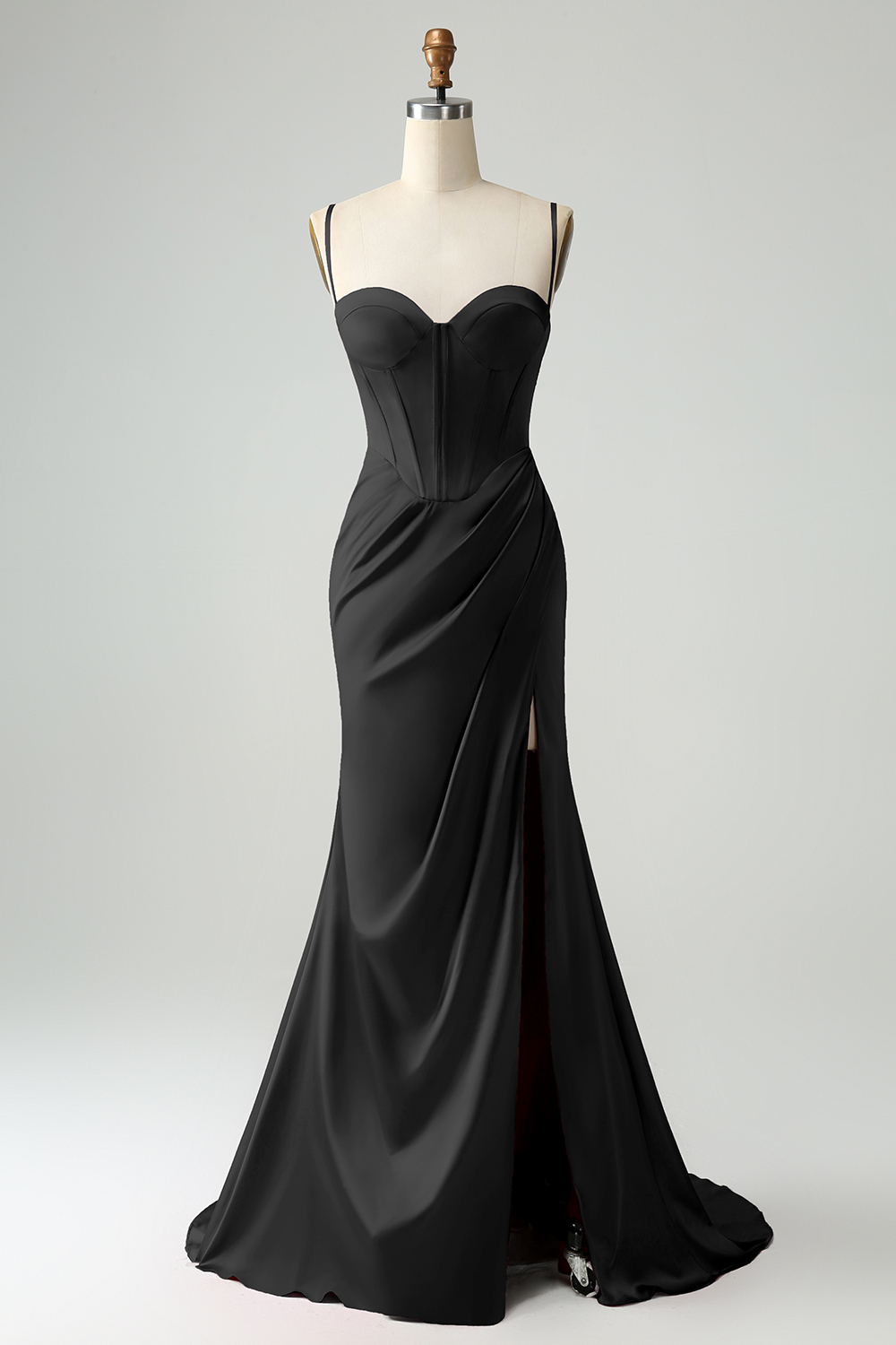 Sweetheart Corset Burgundy Lace Up Sheath Floor-Length Dress with High Slit