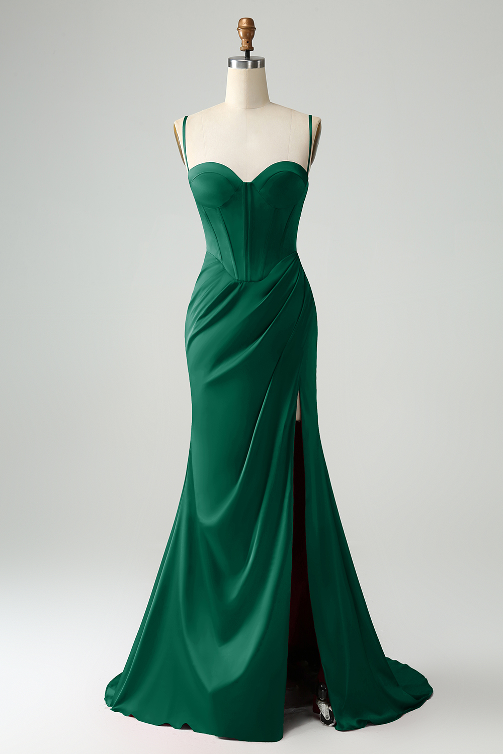 Sweetheart Corset Burgundy Lace Up Sheath Floor-Length Dress with High Slit