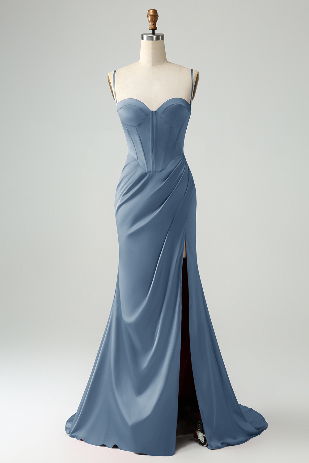 Sweetheart Corset Burgundy Lace Up Sheath Floor-Length Dress with High Slit