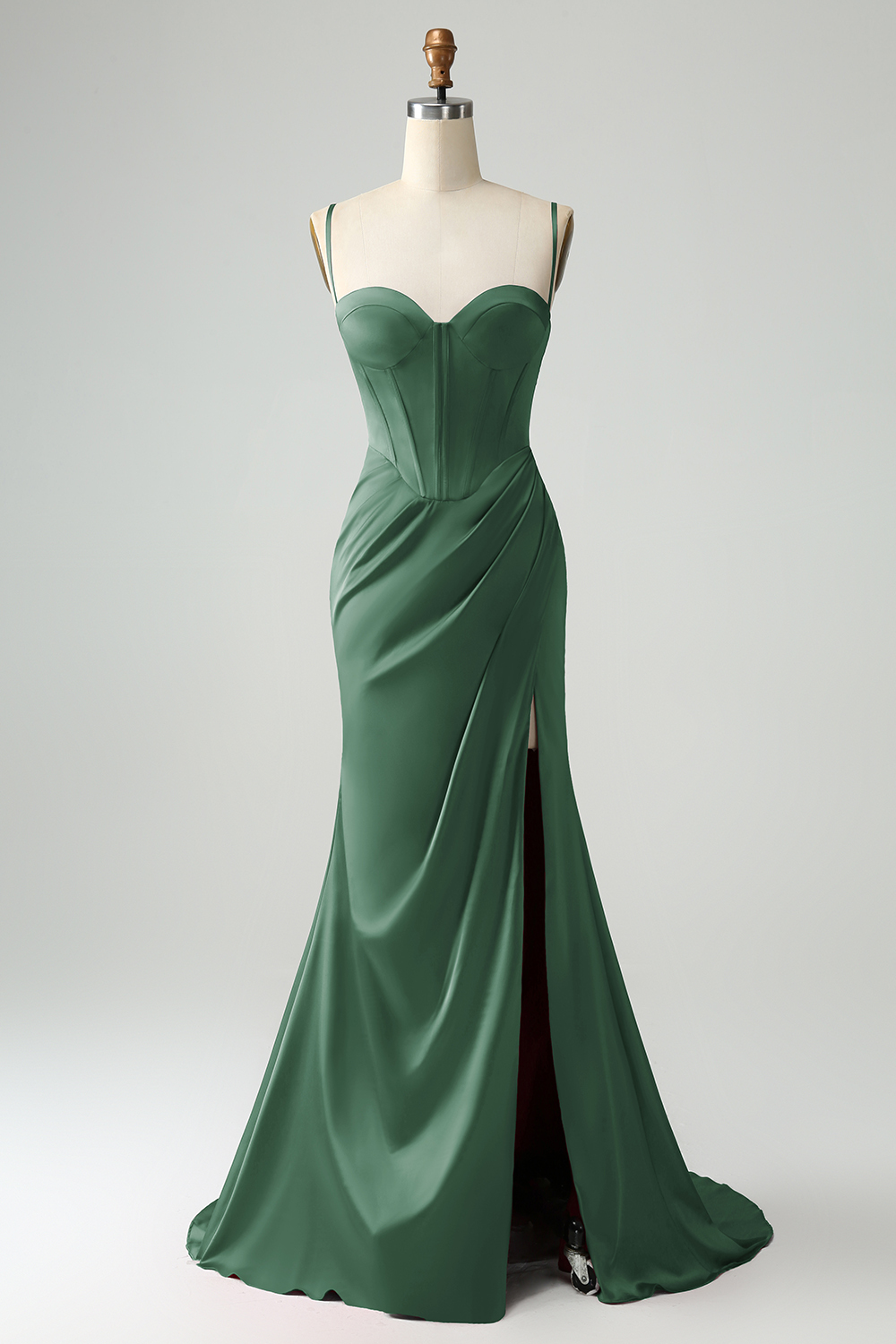 Leely Sweetheart Corset Burgundy Lace Up Sheath Floor-Length Dress with High Slit