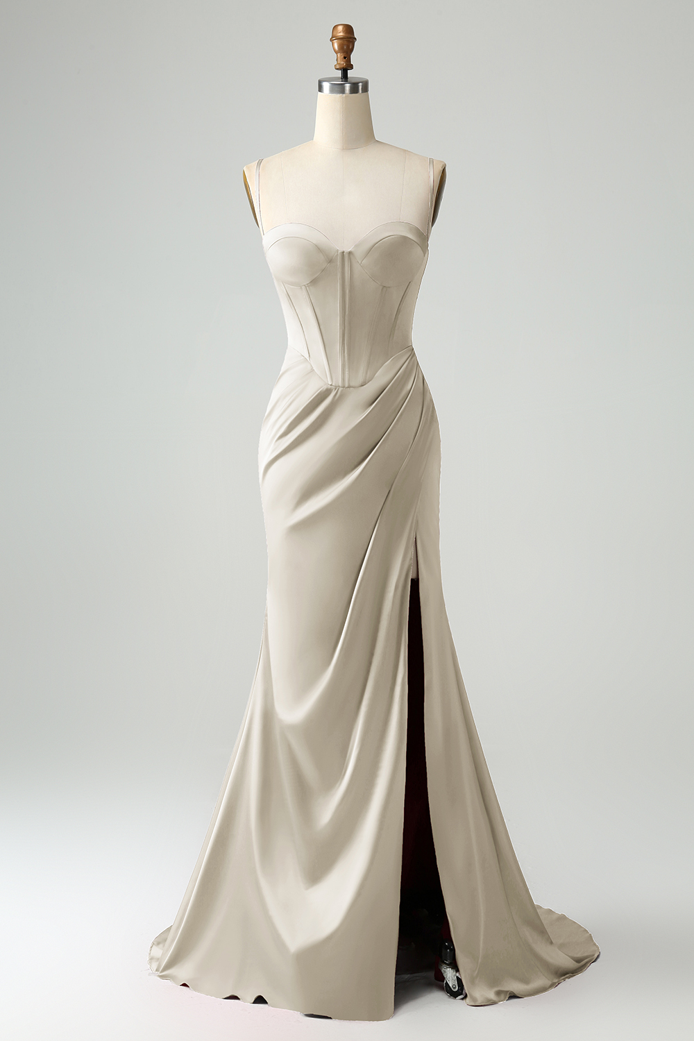 Sweetheart Corset Burgundy Lace Up Sheath Floor-Length Dress with High Slit