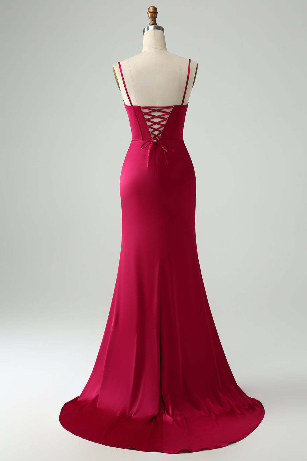 Sweetheart Corset Burgundy Lace Up Sheath Floor-Length Dress with High Slit