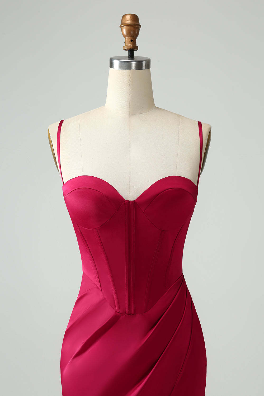 Sweetheart Corset Burgundy Lace Up Sheath Floor-Length Dress with High Slit