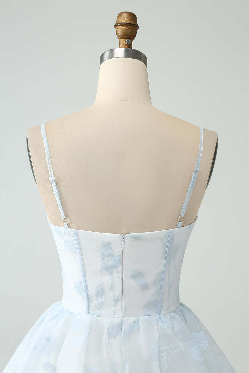 Light Blue Corset Ruffles Tiered Floral A Line Maxi Dress with Slit