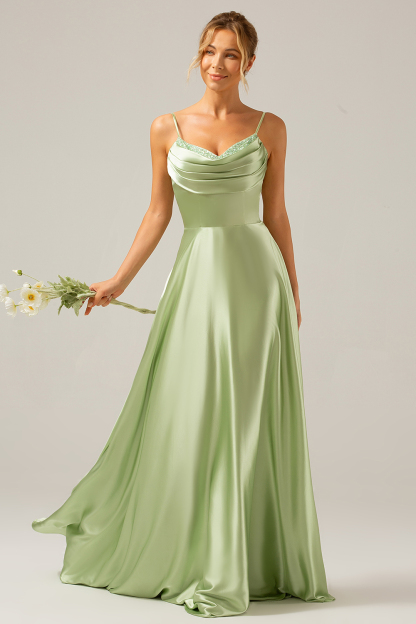 A Line Green Cowl Neck Bridesmaid Dress with Sequins