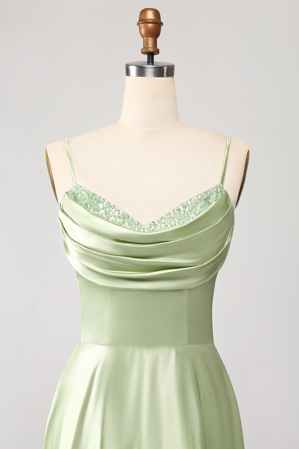 Green A Line Cowl Neck Prom Dress with Sequins