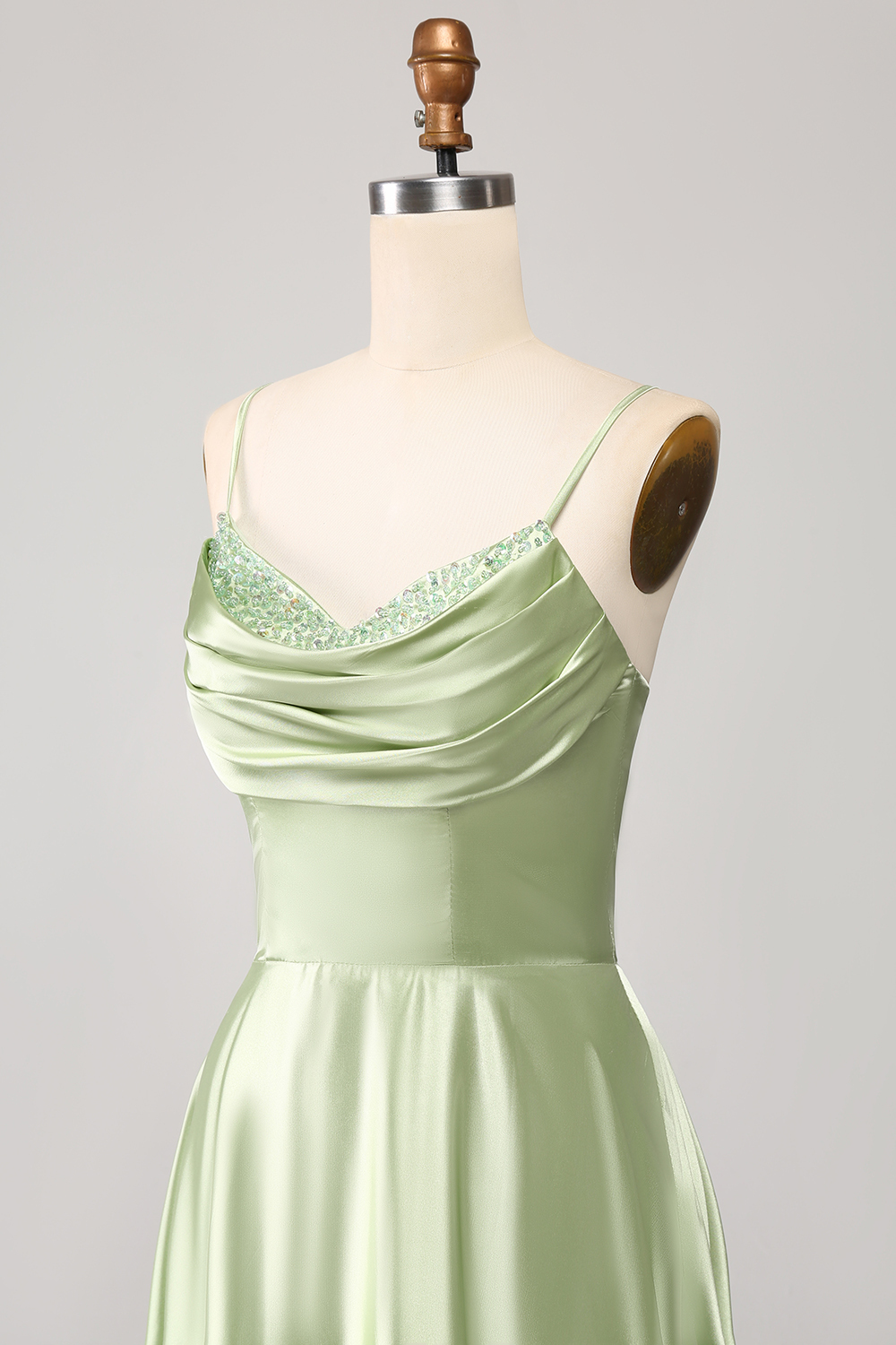 Green A Line Cowl Neck Prom Dress with Sequins