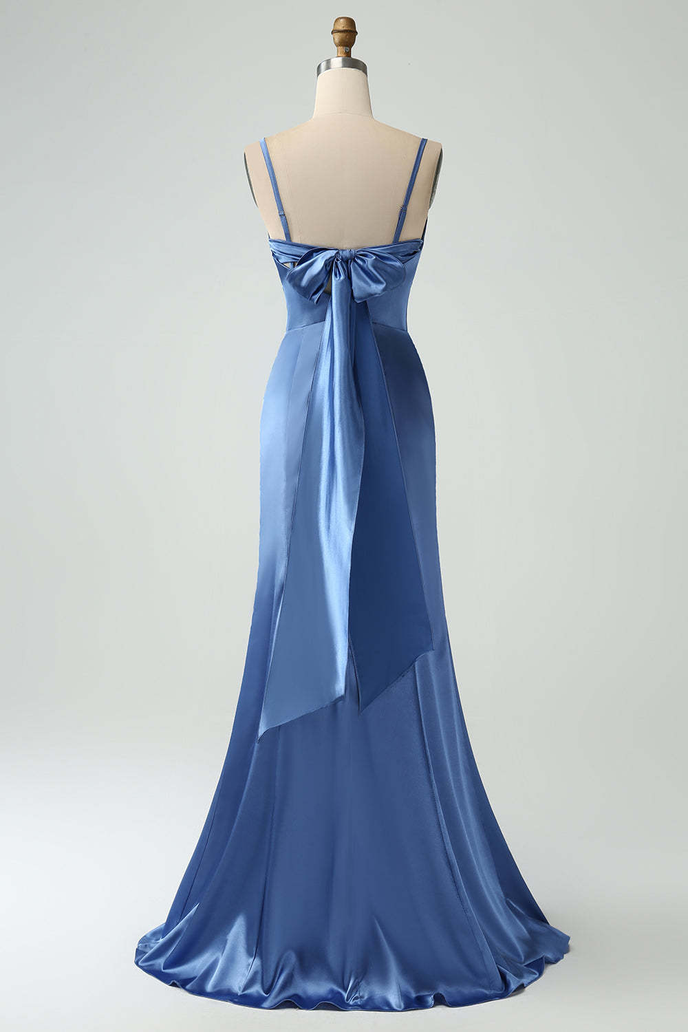 Twist Front Bowknot Sheath Satin Long Wedding Guest Dress with Slit