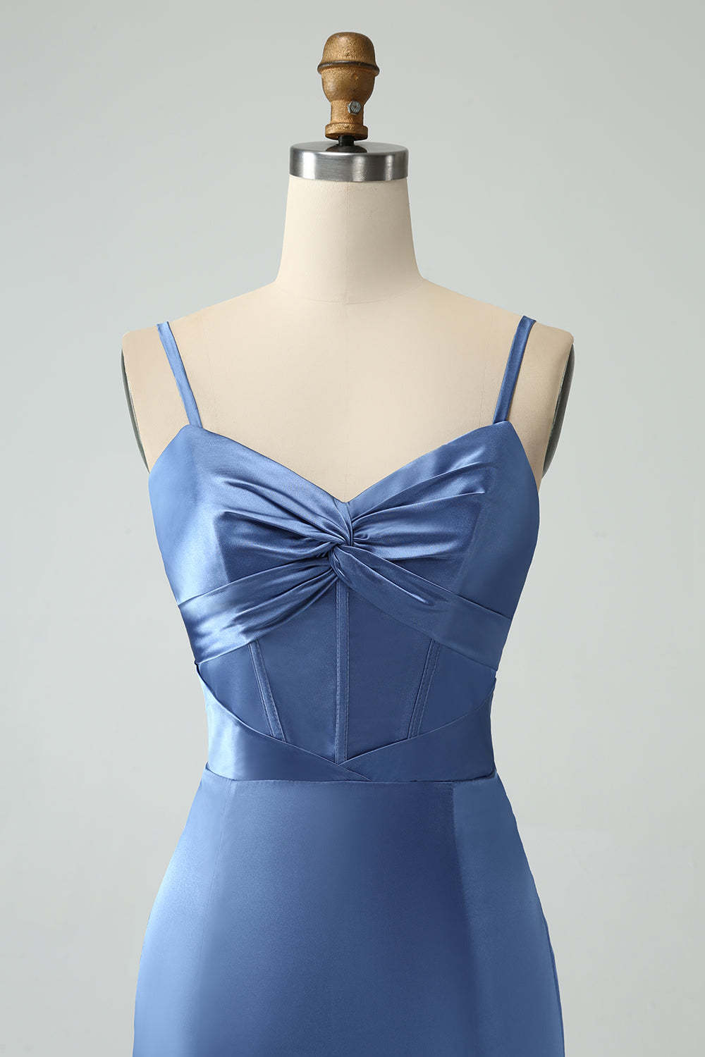 Twist Front Bowknot Sheath Satin Long Wedding Guest Dress with Slit
