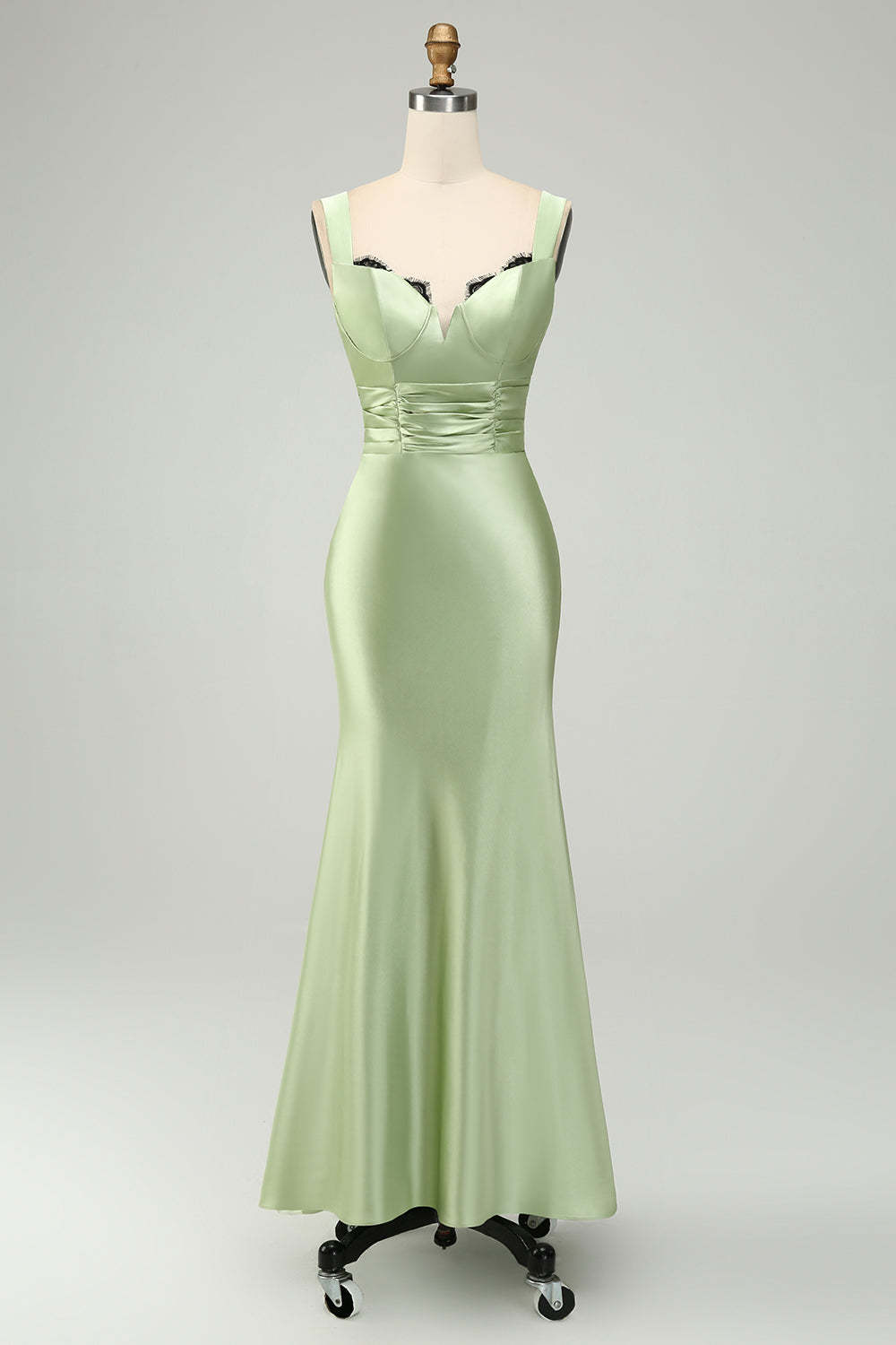 Leely Dusty Sage Sweetheart Bridesmaid Dress Corset Mermaid Satin Long Wedding Guest Dress
