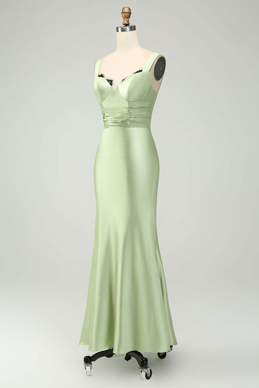 Dusty Sage Sweetheart Corset Mermaid Satin Long Wedding Guest Dress