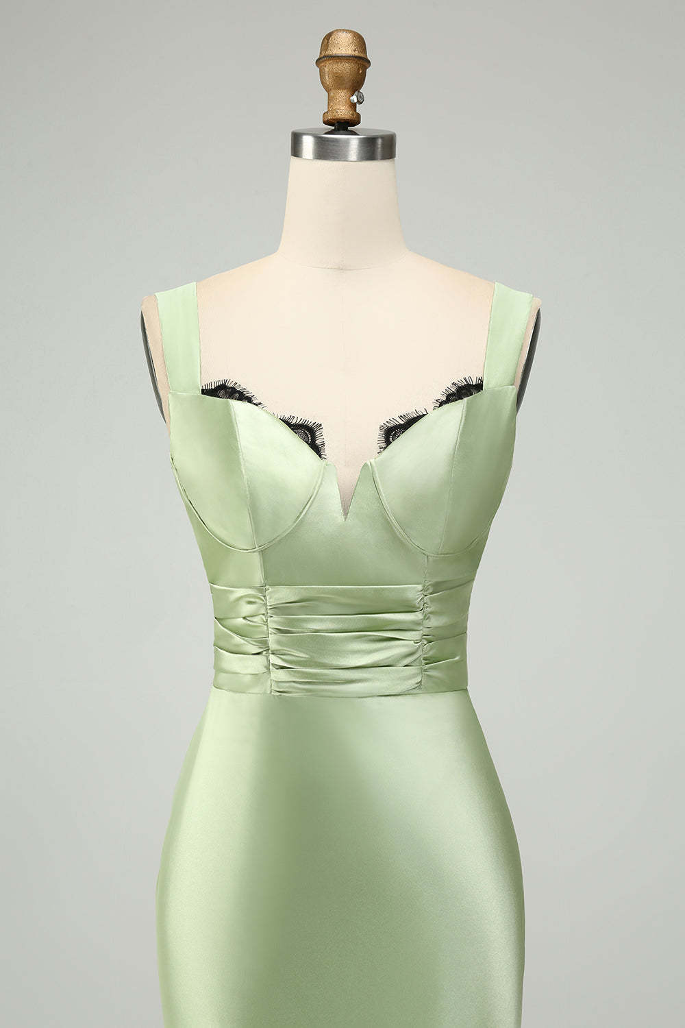 Dusty Sage Sweetheart Corset Mermaid Satin Long Wedding Guest Dress