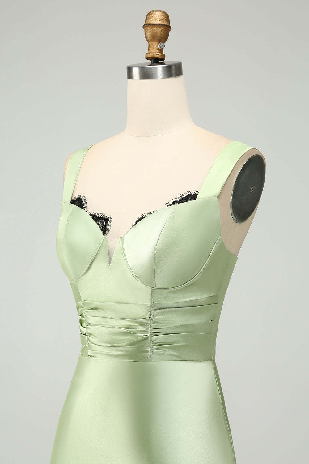 Dusty Sage Sweetheart Corset Mermaid Satin Long Wedding Guest Dress