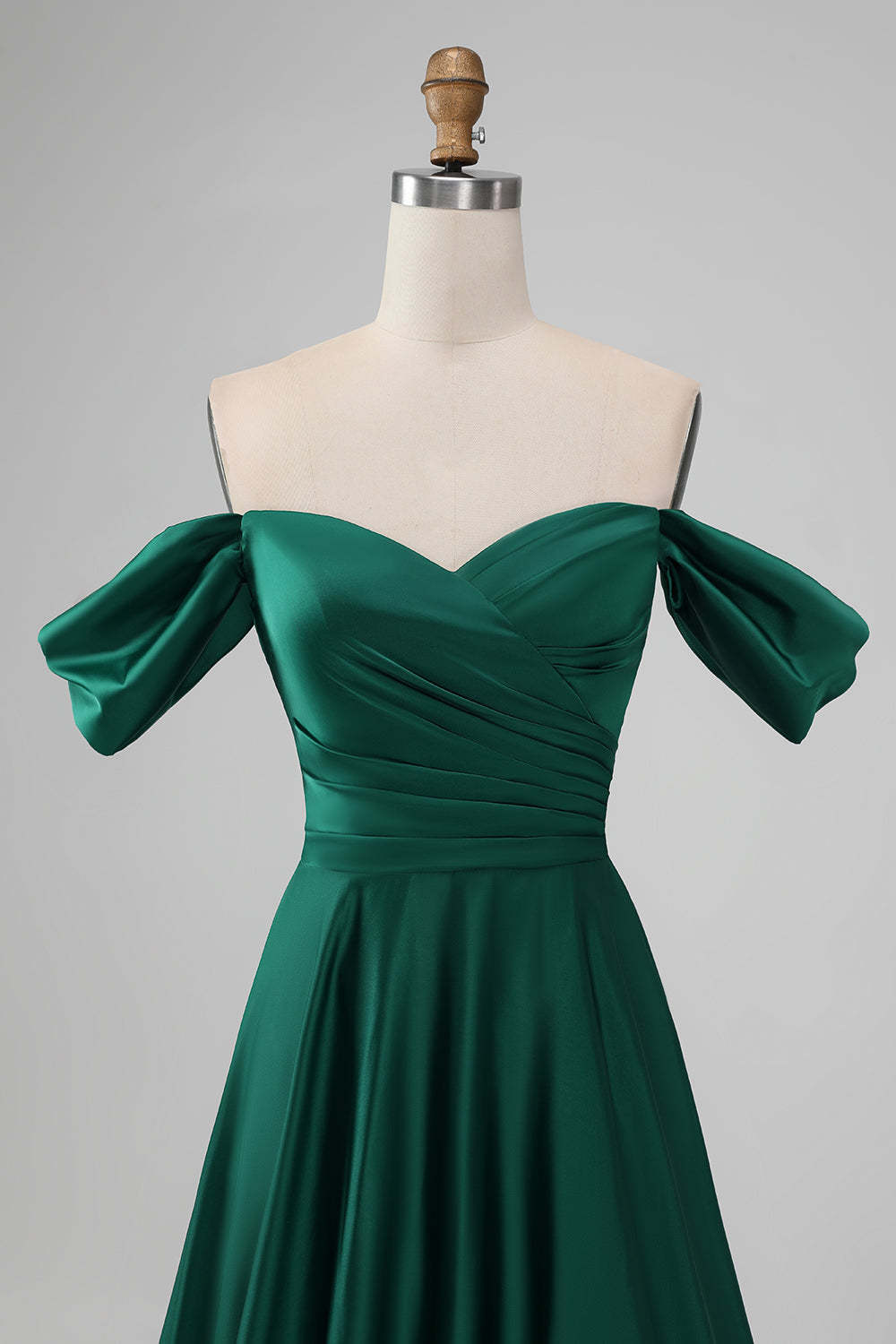Dark Green Off the Shoulder A Line Satin Long Bridesmaid Dress