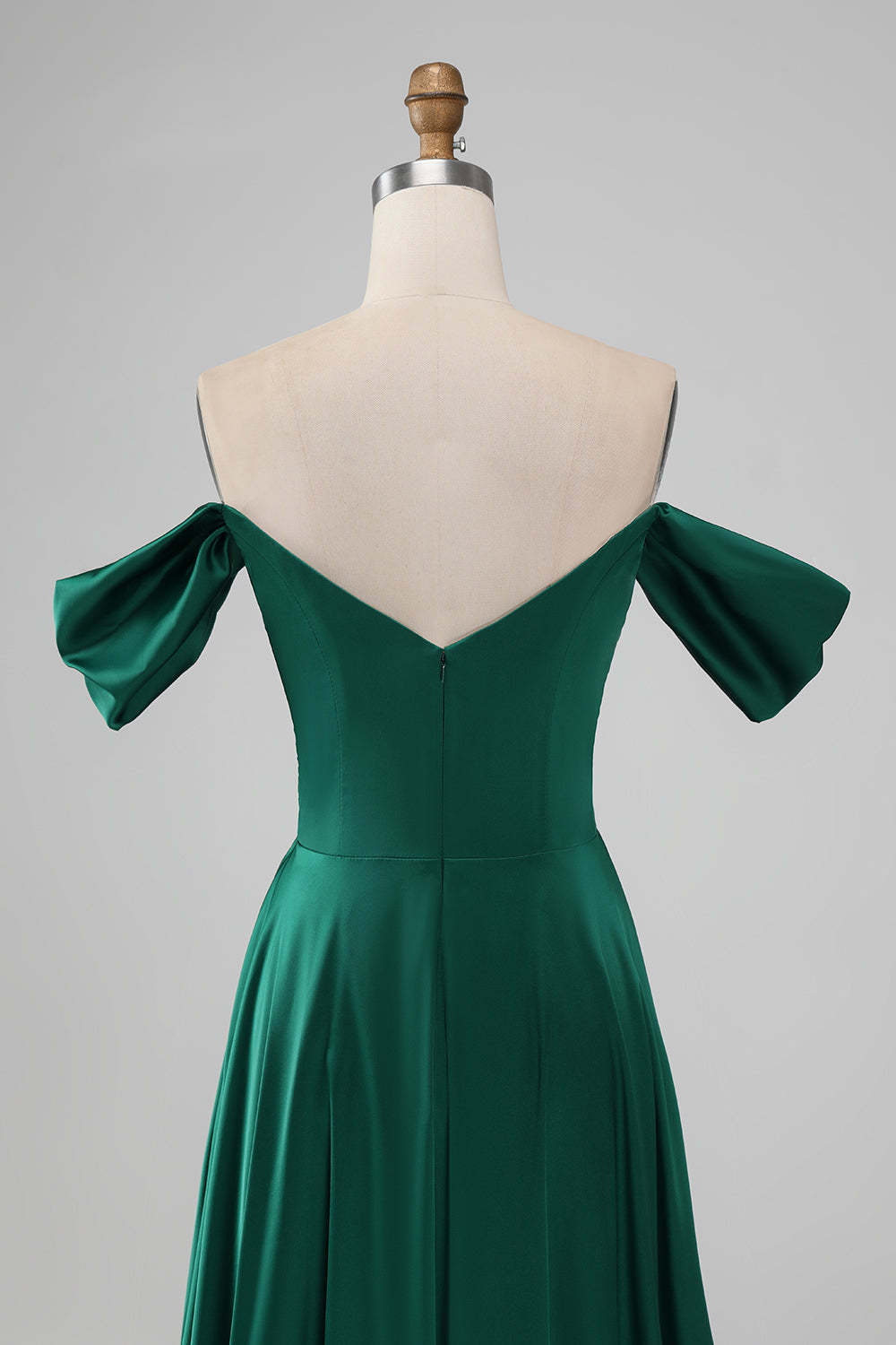 Dark Green Off the Shoulder A Line Satin Long Bridesmaid Dress