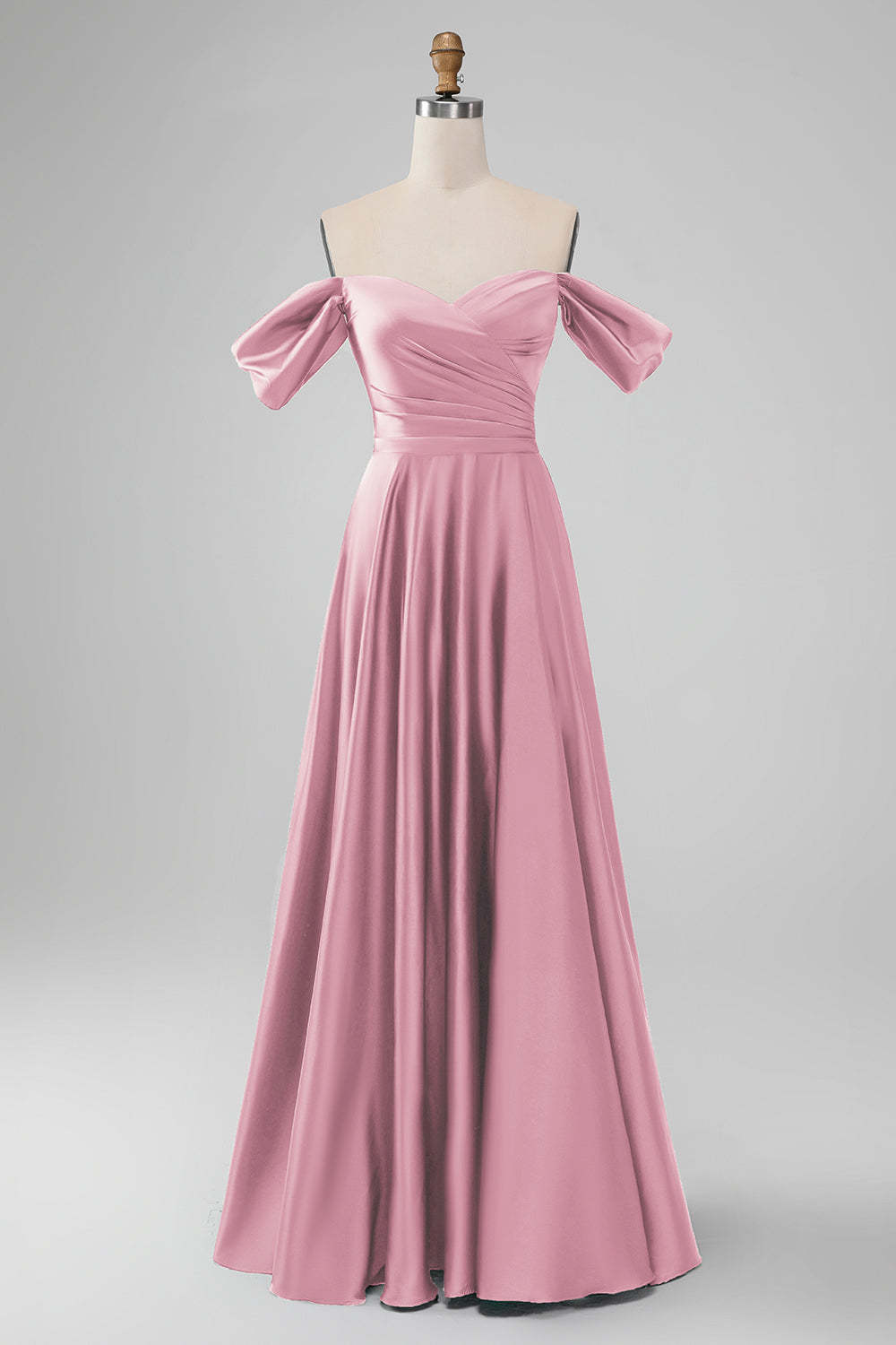 Dark Green Off the Shoulder A Line Satin Long Bridesmaid Dress