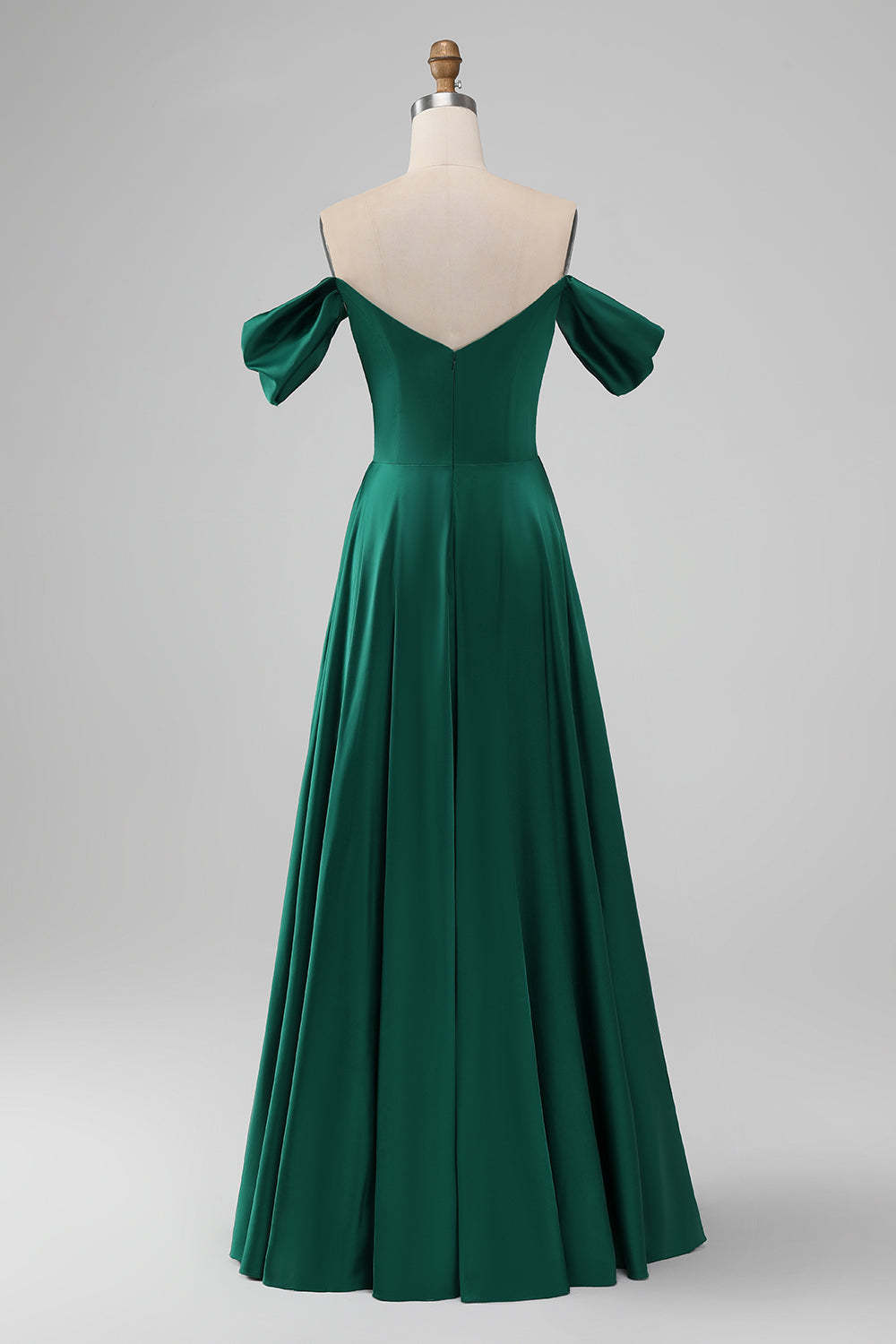 Dark Green Off the Shoulder A Line Satin Long Bridesmaid Dress