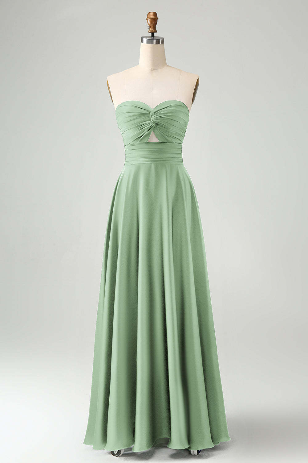 Leely Women Dusty Sage Bridesmaid Dress Strapless Pleated A Line Satin Long Wedding Guest Dress