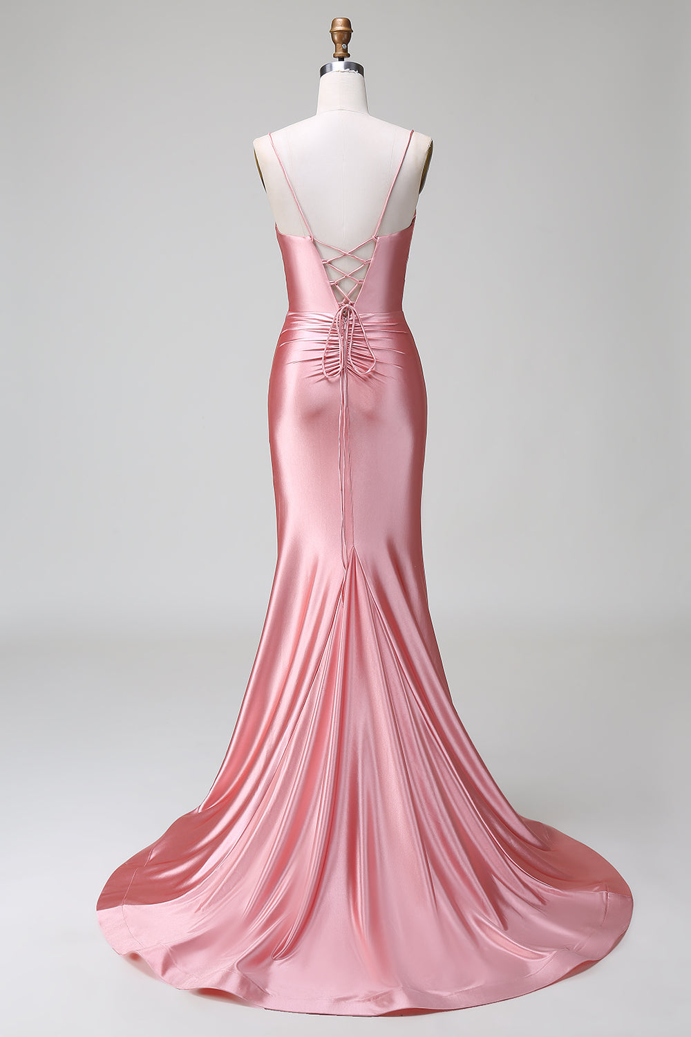Gorgeous Blush Pleated Mermaid Satin Bridesmaid Dress with Slit