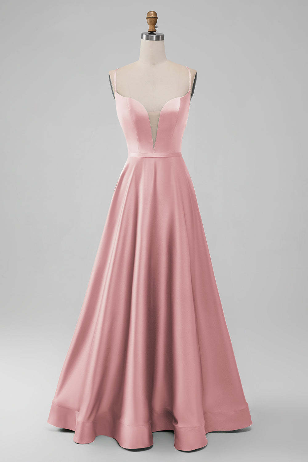 Leely Women Simple Dusty Rose Bridesmaid Dress A-line Deep V Neck Lace Up Satin Formal Evening Dress