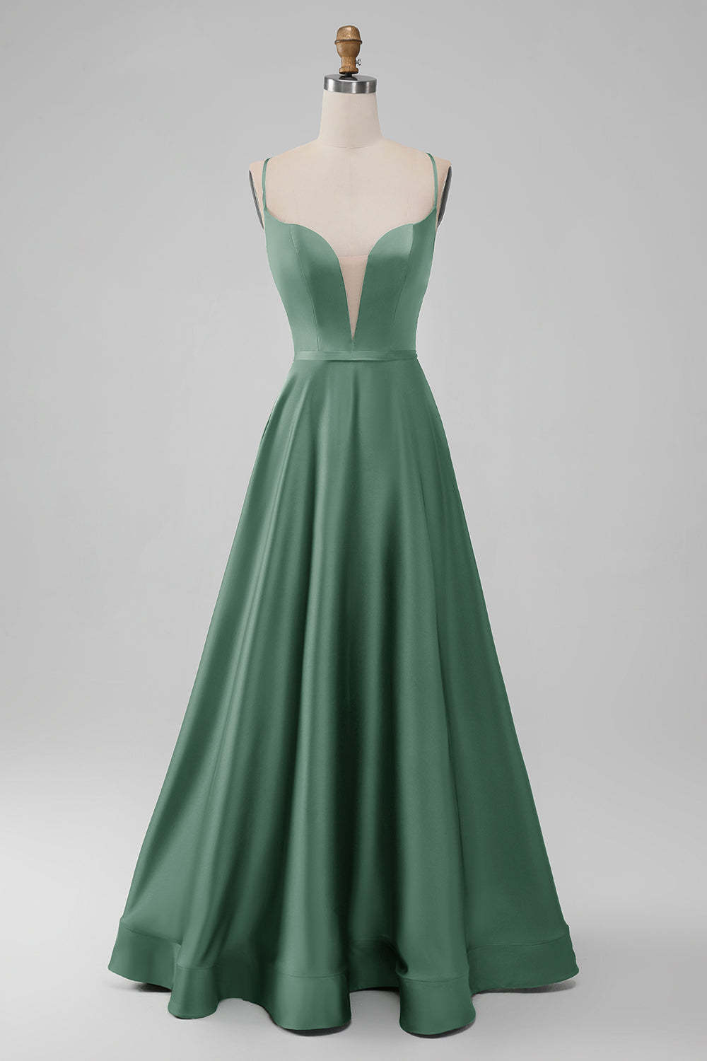 Dusty Rose Deep V Neck A-line Lace Up Satin Bridesmaid Dress