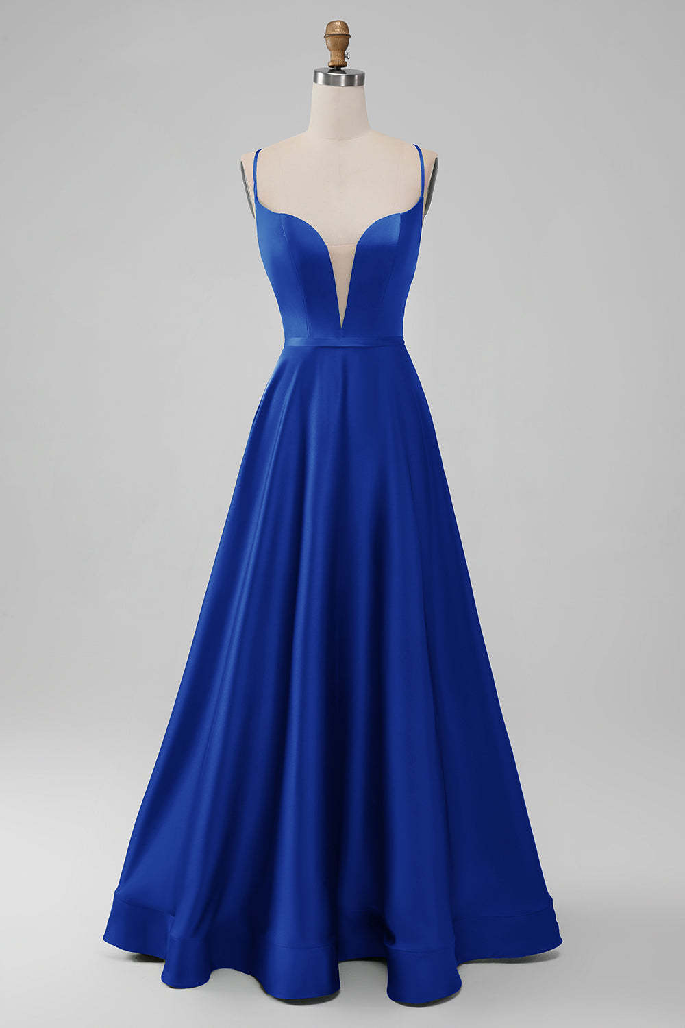 Dusty Rose Deep V Neck A-line Lace Up Satin Bridesmaid Dress