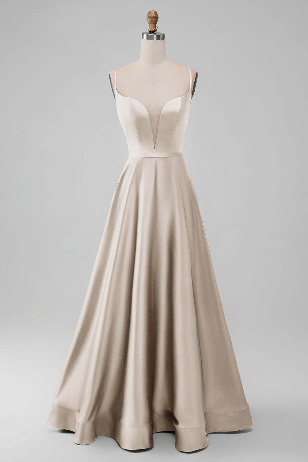 Dusty Rose Deep V Neck A-line Lace Up Satin Bridesmaid Dress