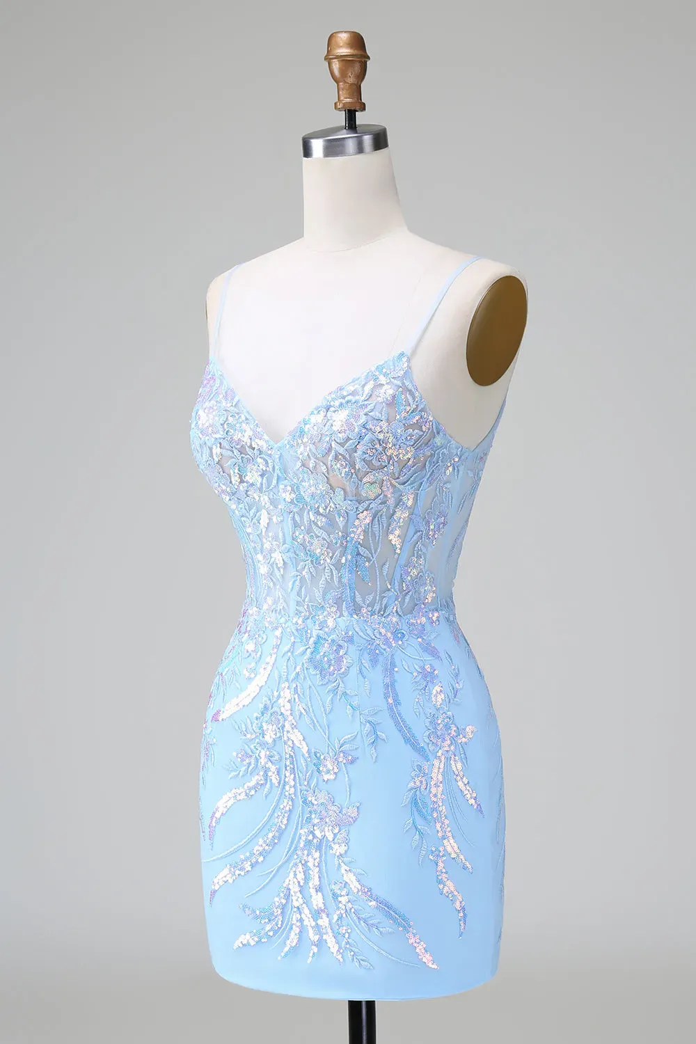 Glitter Lilac Blue Corset Sequins Bodycon Backless Short Homecoming Dress