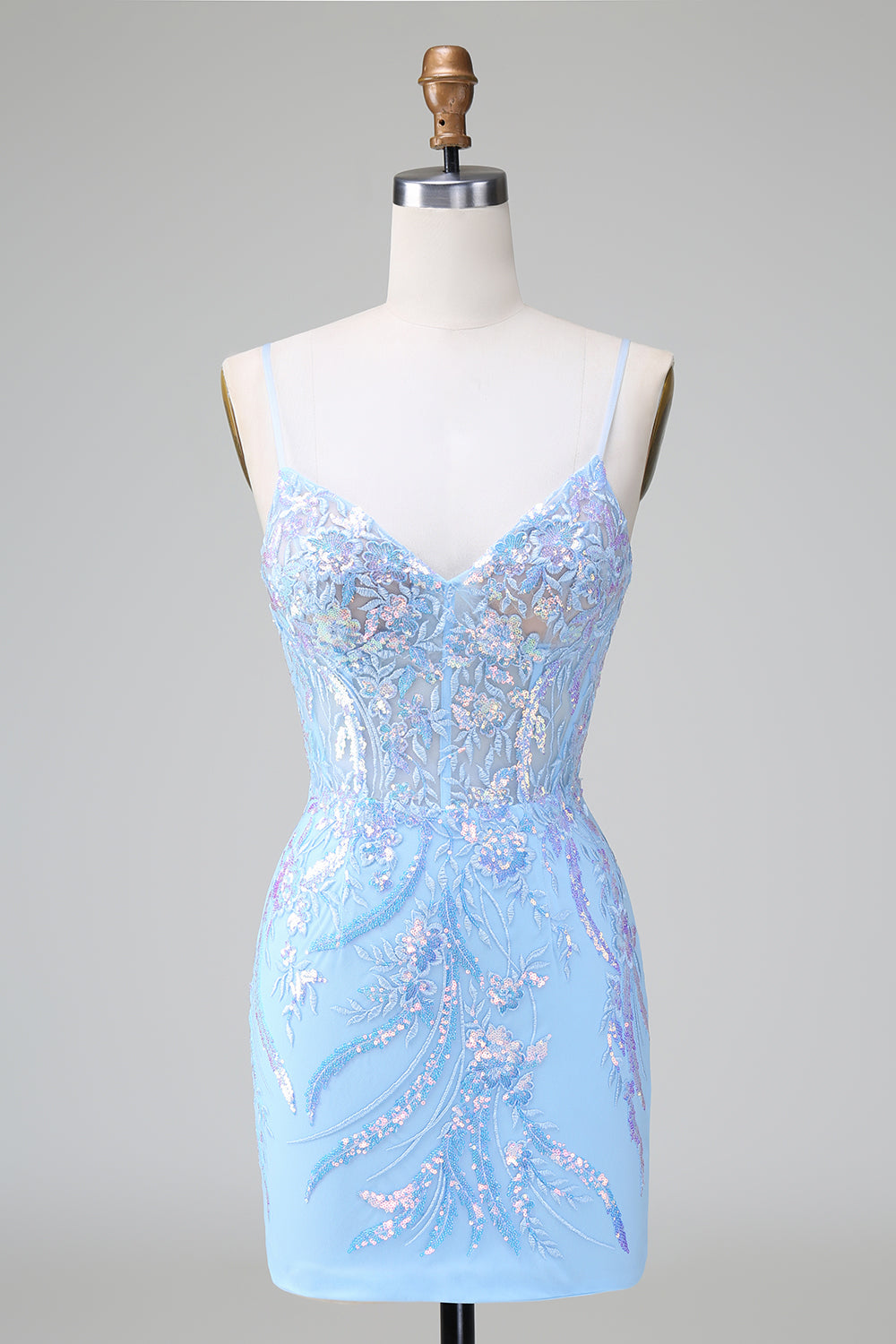 Sparkly Blue Corset Sequins Bodycon Short Homecoming Dress