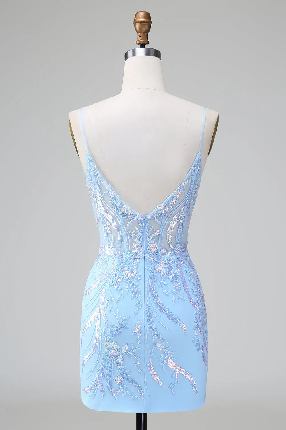 Glitter Lilac Blue Corset Sequins Bodycon Backless Short Homecoming Dress