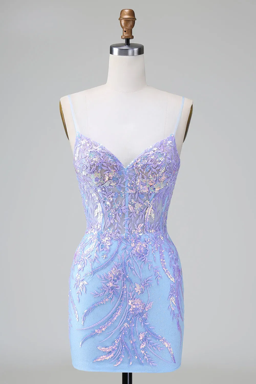 Sparkly Blue Corset Sequins Bodycon Short Homecoming Dress
