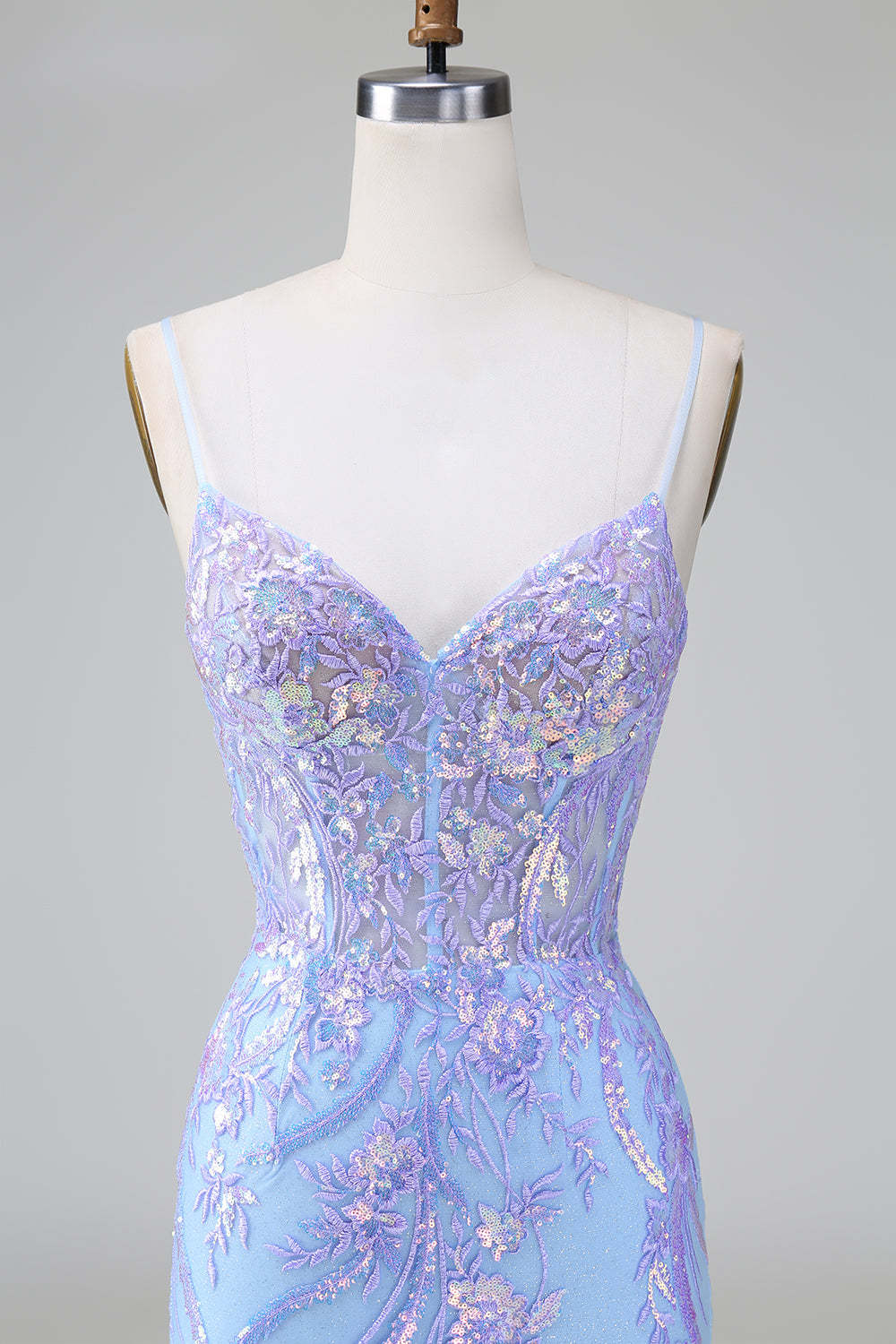 Glitter Lilac Blue Corset Sequins Bodycon Backless Short Homecoming Dress