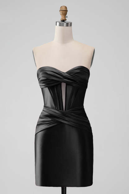 Stylish Fuchsia Bodycon Strapless Satin Corset Short Homecoming Dress