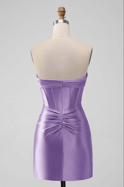 Stylish Fuchsia Bodycon Strapless Satin Corset Short Homecoming Dress