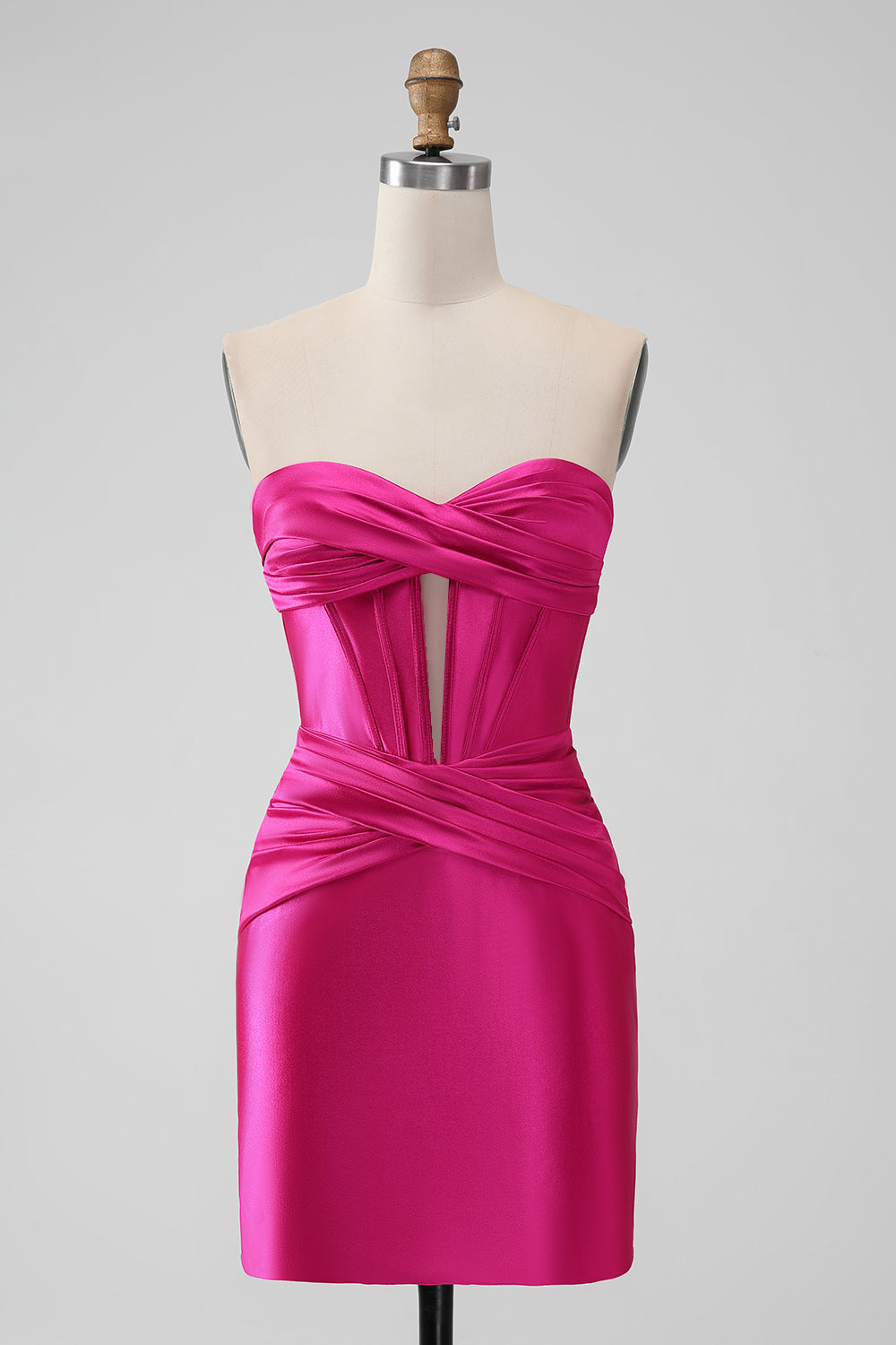 Stylish Fuchsia Bodycon Strapless Satin Corset Short Homecoming Dress