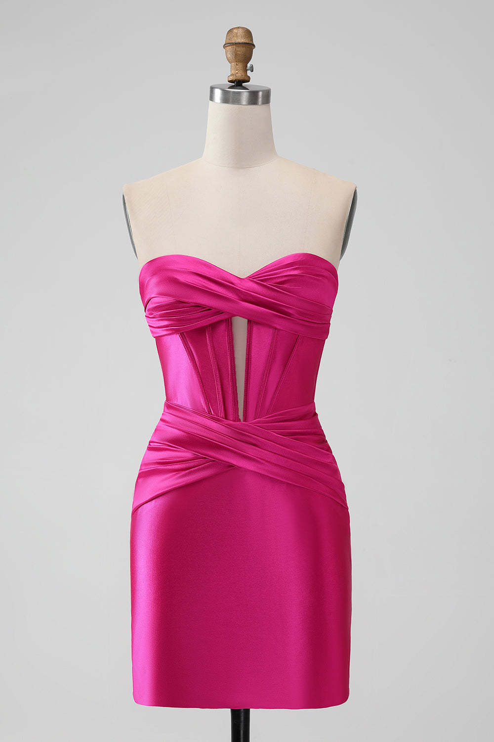 Stylish Fuchsia Bodycon Strapless Satin Corset Short Homecoming Dress