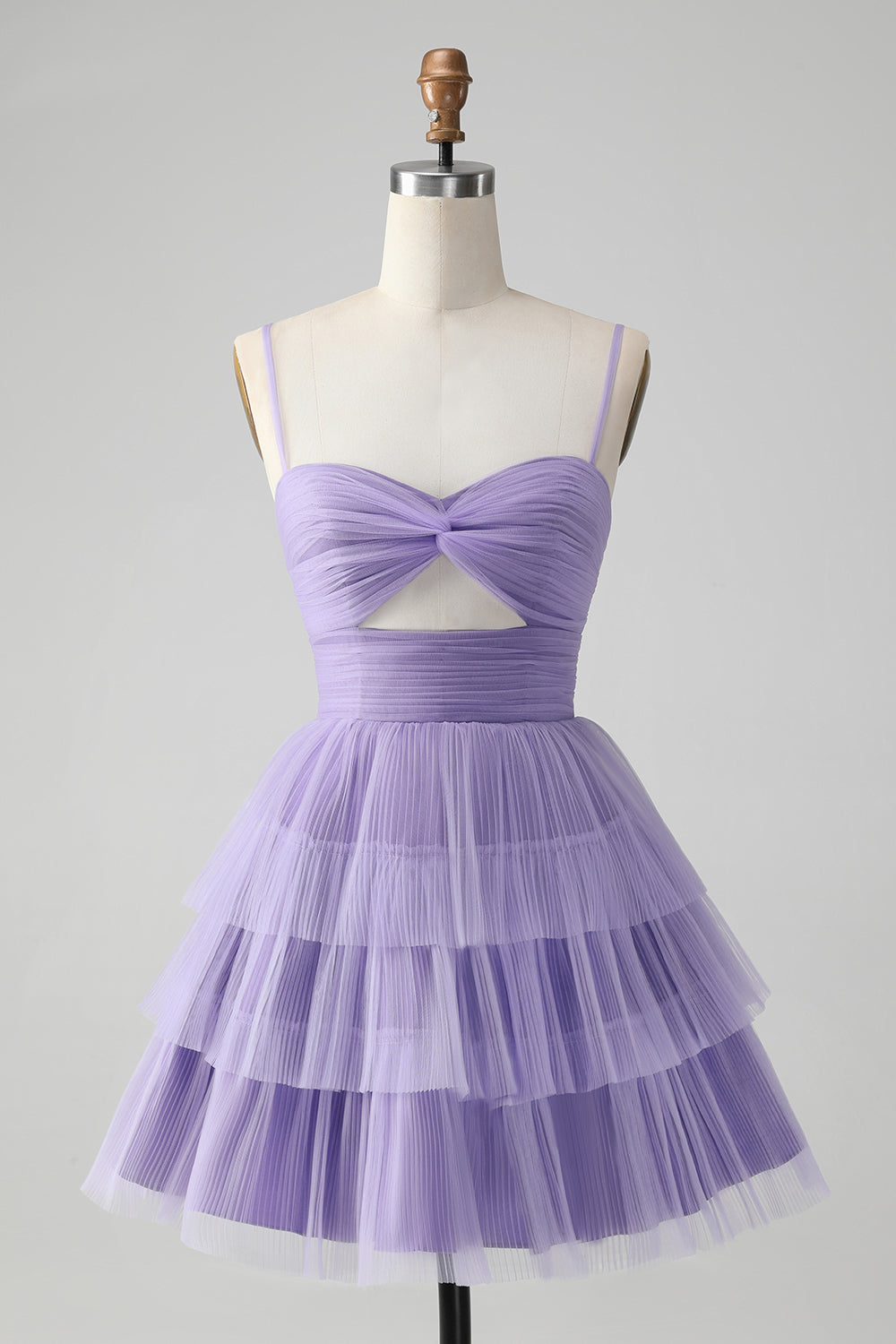 Leely Women Purple Homecoming Dress Hollow Out Tulle Tiered Mini A Line Party Dress