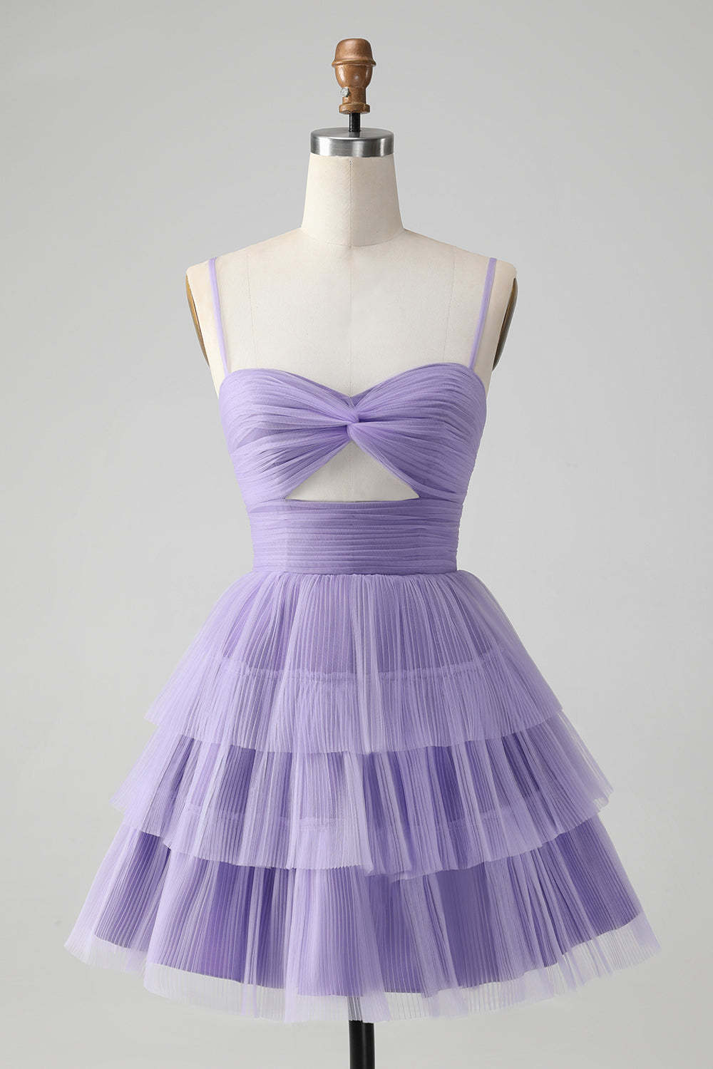 Leely Women Purple Homecoming Dress Hollow Out Tulle Tiered Mini A Line Party Dress