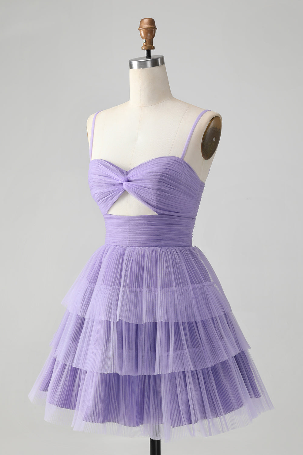 Purple Hollow Out Tulle Tiered Mini A Line Homecoming Dress