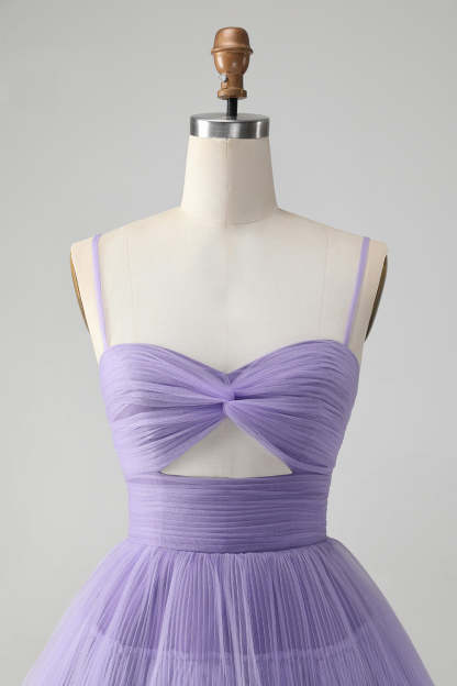 Purple Hollow Out Tulle Tiered Mini A Line Homecoming Dress