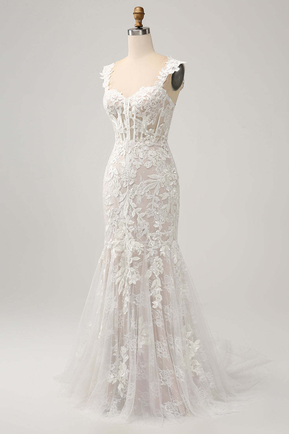 Off the Shoulder Sweetheart Applique Mermaid Sweep Train Bridal Dress