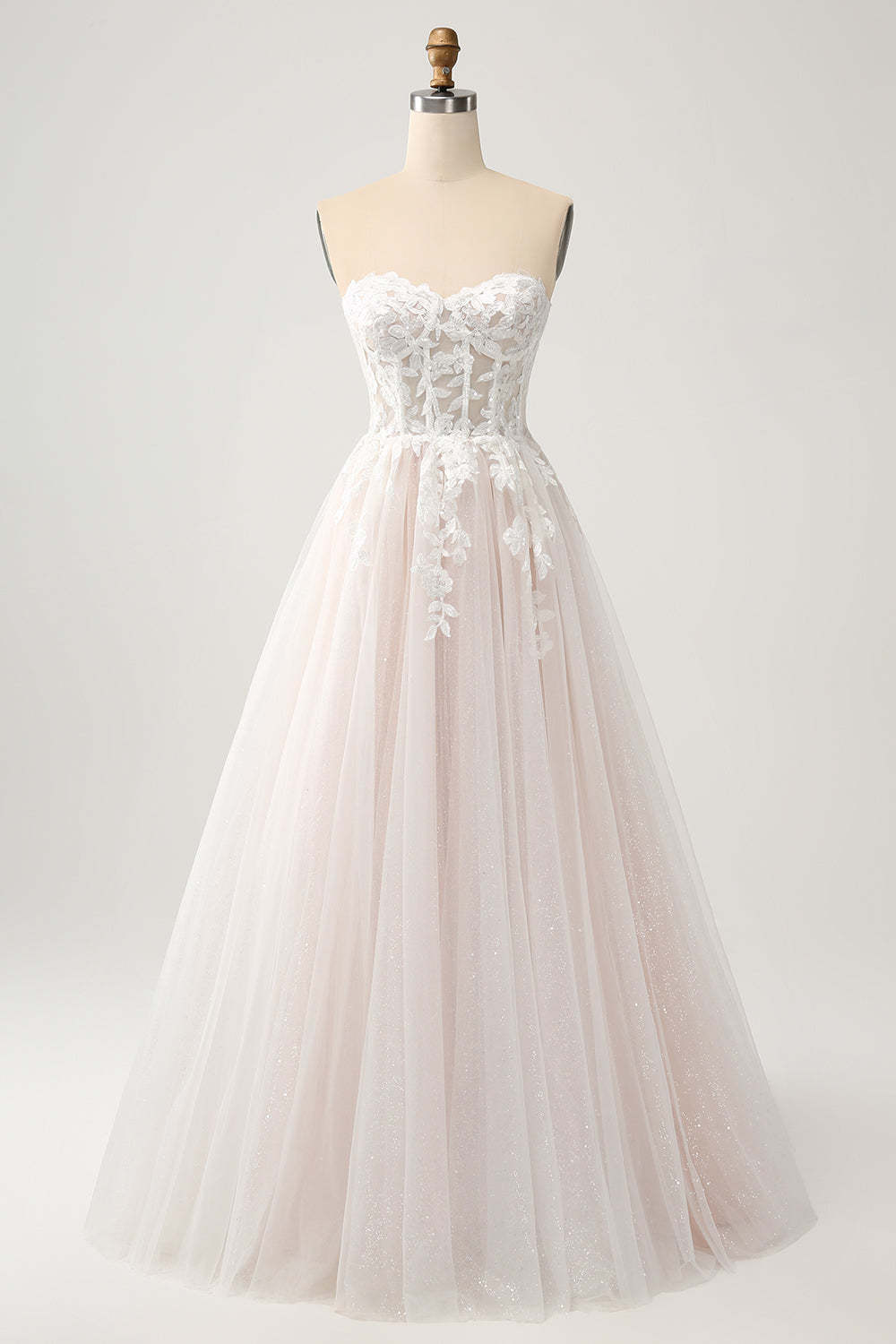 Leely Sweetheart Detachable Spaghetti Straps Applique Sparkly A-Line Floor Length Bridal Dress