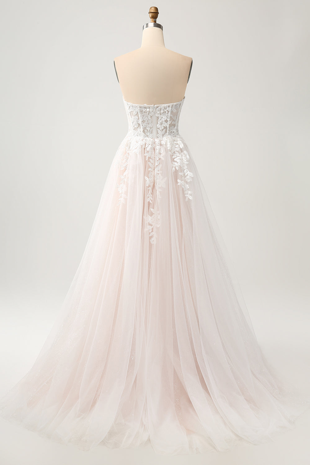 Sweetheart Detachable Spaghetti Straps Applique Sparkly A-Line Floor Length Bridal Dress