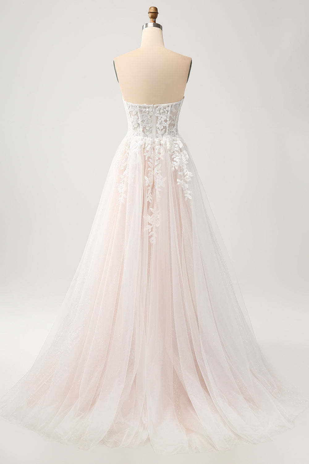 Sweetheart Detachable Spaghetti Straps Applique Sparkly A-Line Floor Length Bridal Dress