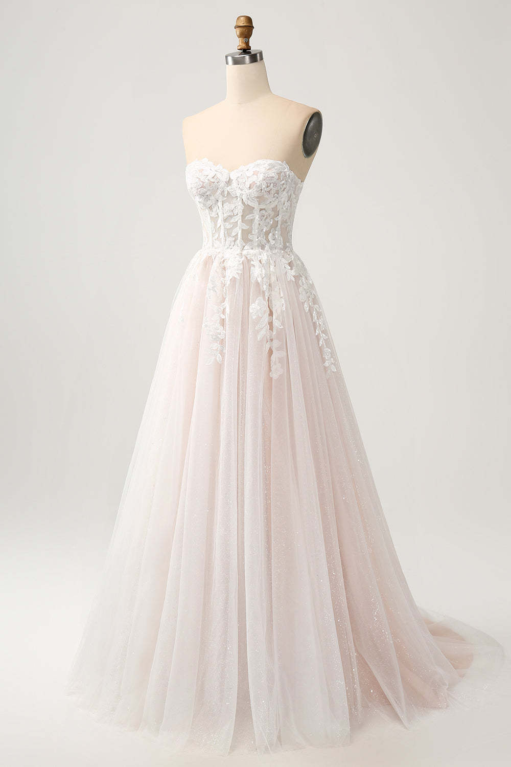 Sweetheart Detachable Spaghetti Straps Applique Sparkly A-Line Floor Length Bridal Dress