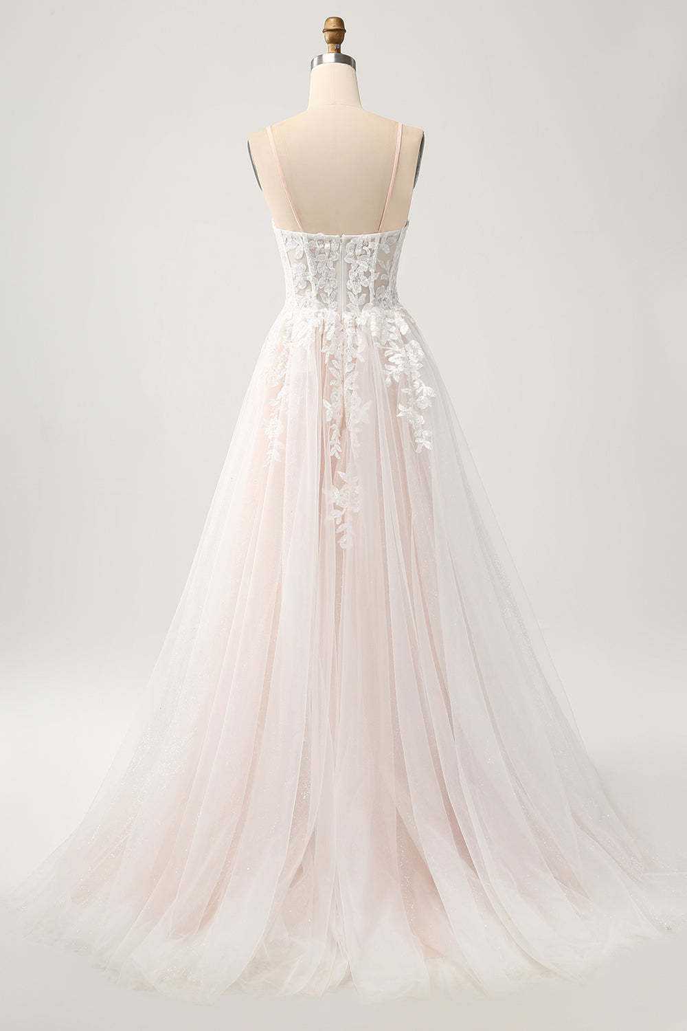 Sweetheart Detachable Spaghetti Straps Applique Sparkly A-Line Floor Length Bridal Dress