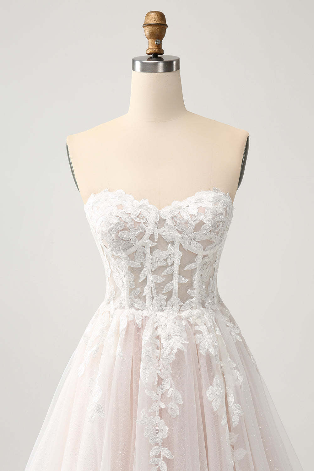 Sweetheart Detachable Spaghetti Straps Applique Sparkly A-Line Floor Length Bridal Dress